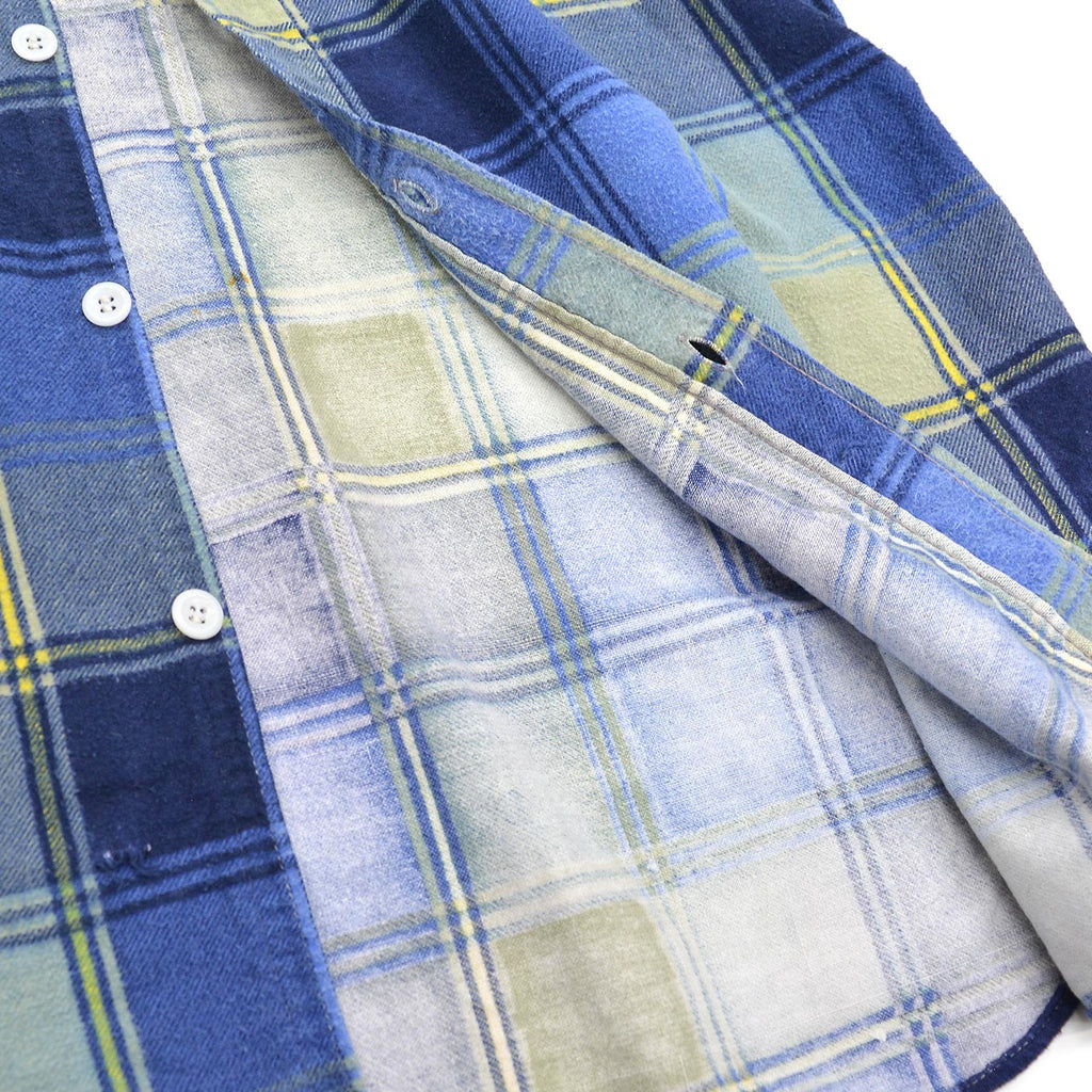1960s MONTGOMERY WARD PLAID PRINT FLANNEL SHIRT / CUT-OFF ... M