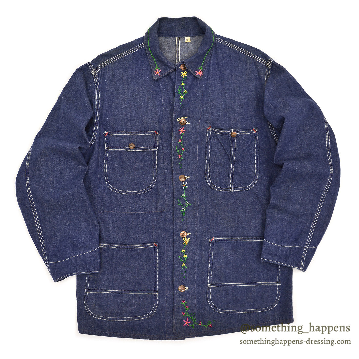 1960's~ MONTGOMERY WARD HIPPIE EMBROIDERED DENIM COVERALL  38