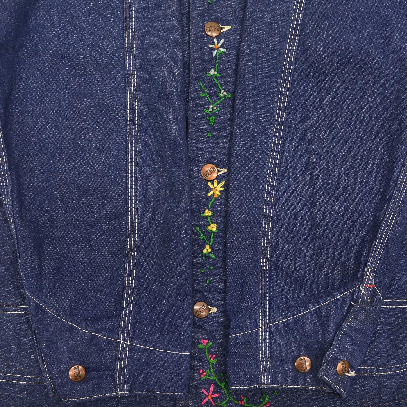 1960's~ MONTGOMERY WARD HIPPIE EMBROIDERED DENIM COVERALL ... 38