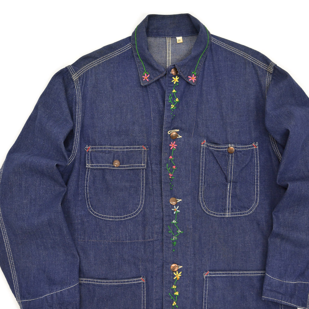 1960s~ MONTGOMERY WARD HIPPIE EMBROIDERED DENIM COVERALL ... 38