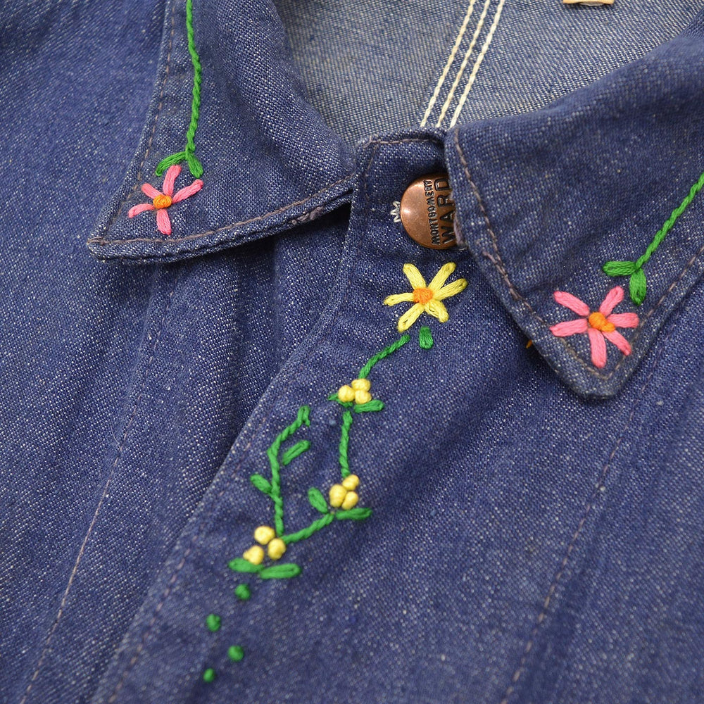 1960s~ MONTGOMERY WARD HIPPIE EMBROIDERED DENIM COVERALL ... 38