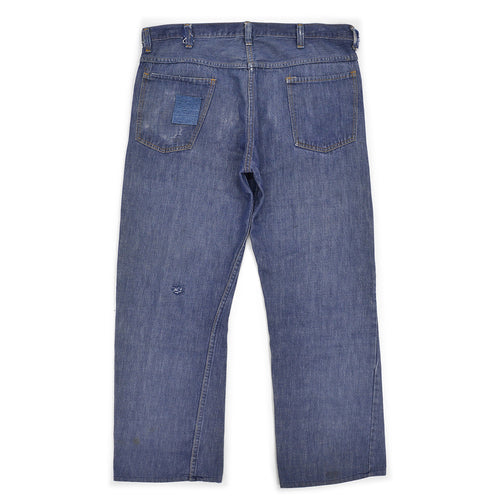 1970s MONTGOMERY WARD PATCHWORK CUSTOMIZED VAT DYE DENIM PANTS ... W37/L29
