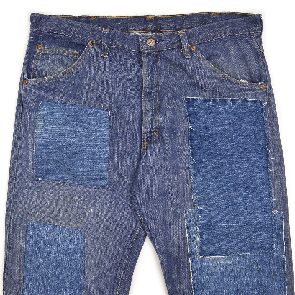 1970's MONTGOMERY WARD PATCHWORK CUSTOMIZED VAT DYE DENIM PANTS ... W37/L29