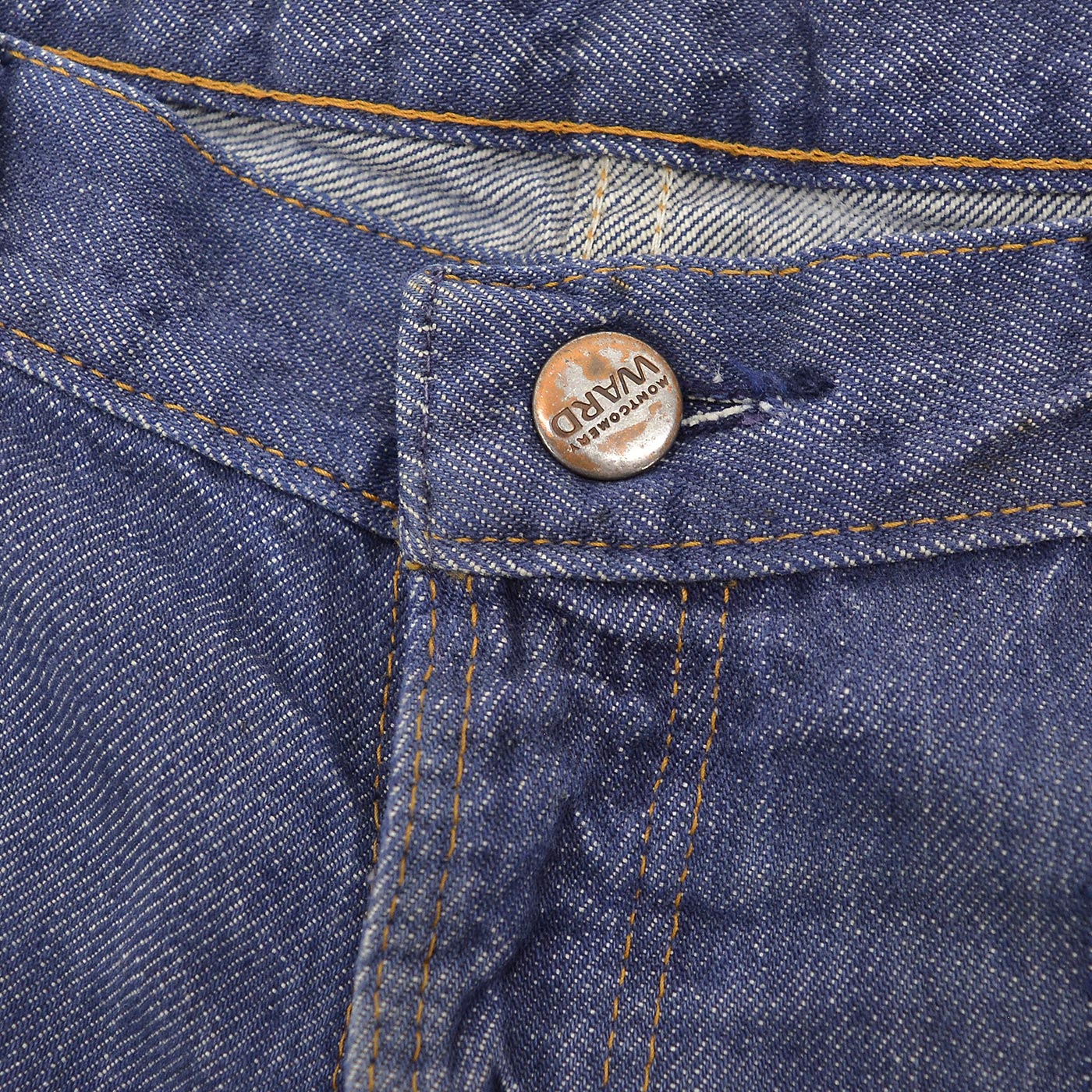 1970's MONTGOMERY WARD PATCHWORK CUSTOMIZED VAT DYE DENIM PANTS ... W37/L29