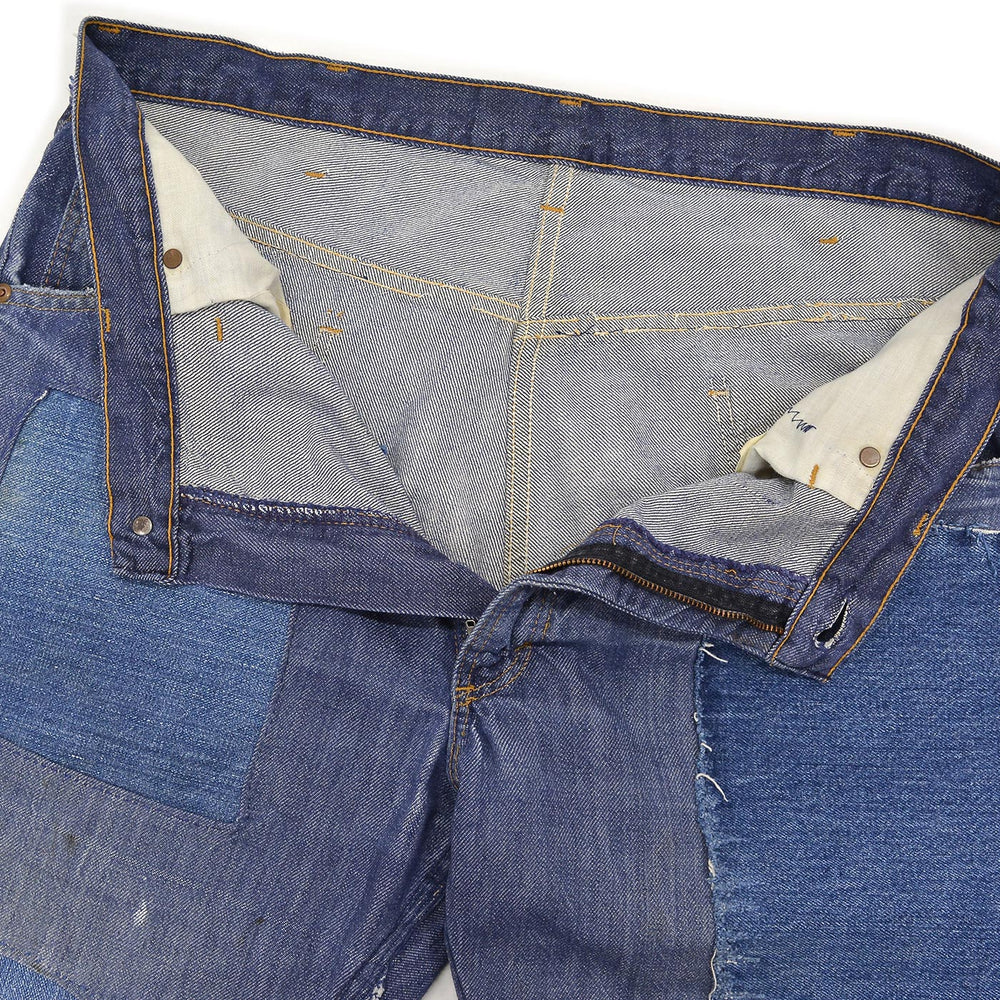 1970's MONTGOMERY WARD PATCHWORK CUSTOMIZED VAT DYE DENIM PANTS ... W37/L29