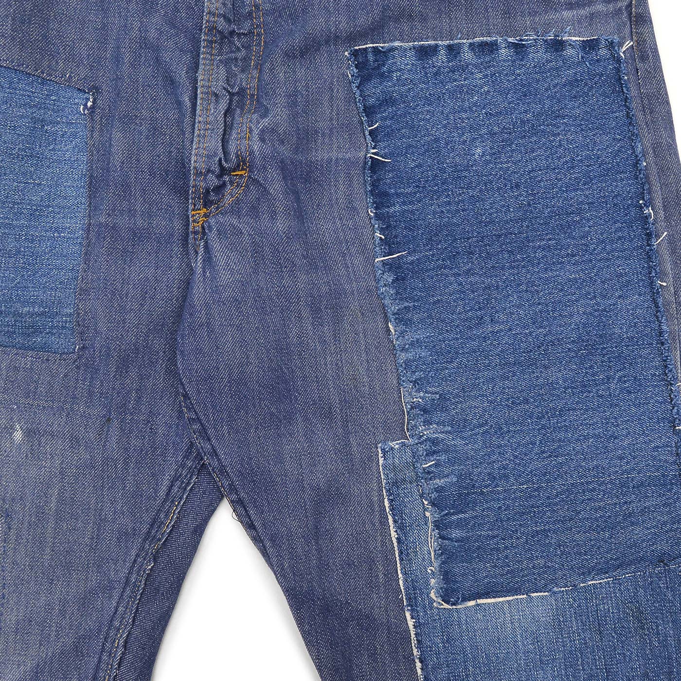 1970's MONTGOMERY WARD PATCHWORK CUSTOMIZED VAT DYE DENIM PANTS ... W37/L29