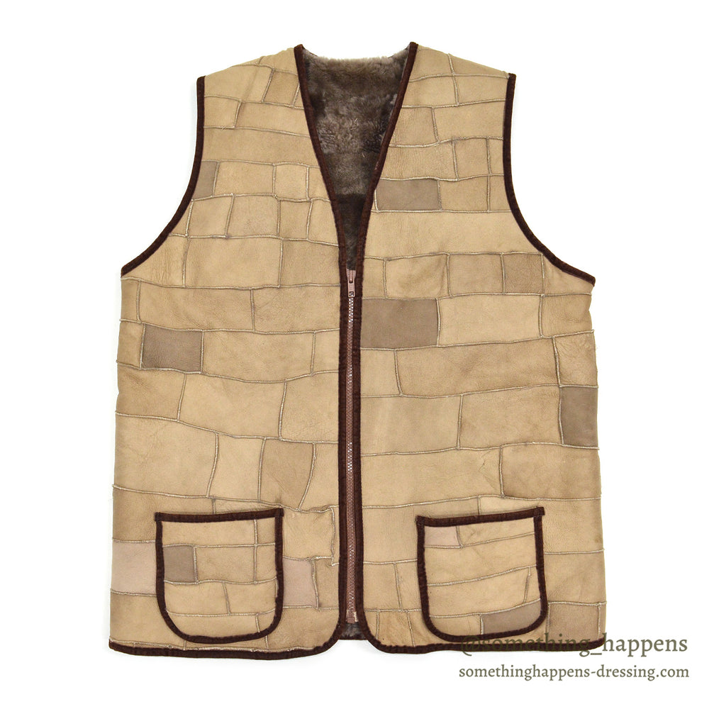 ~1980's OLD RANDOM PATCHWORK SHEARLING VEST...