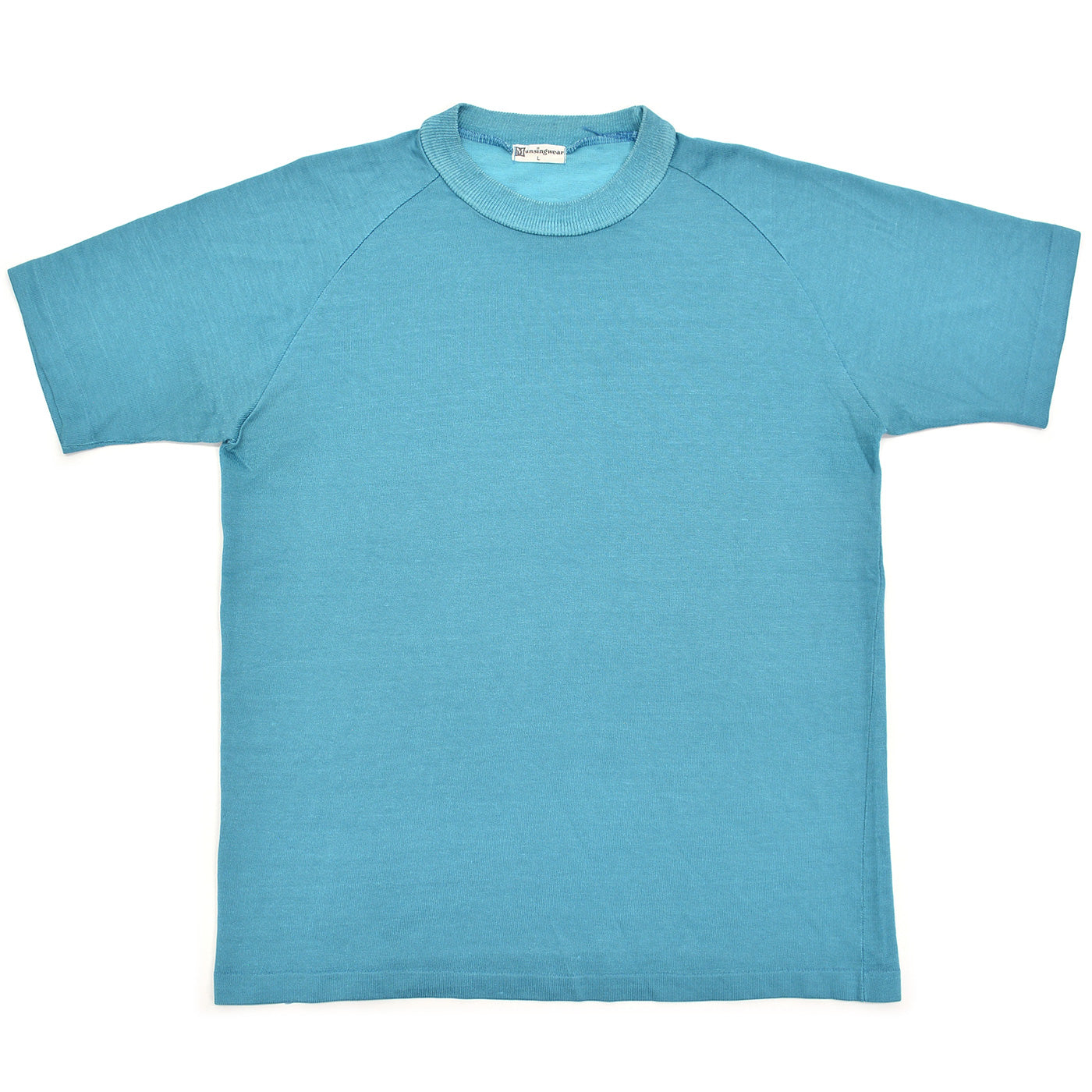 1960's~ MUNSINGWEAR TURQUOISE JERSEY KNIT T-SHIRT ... L
