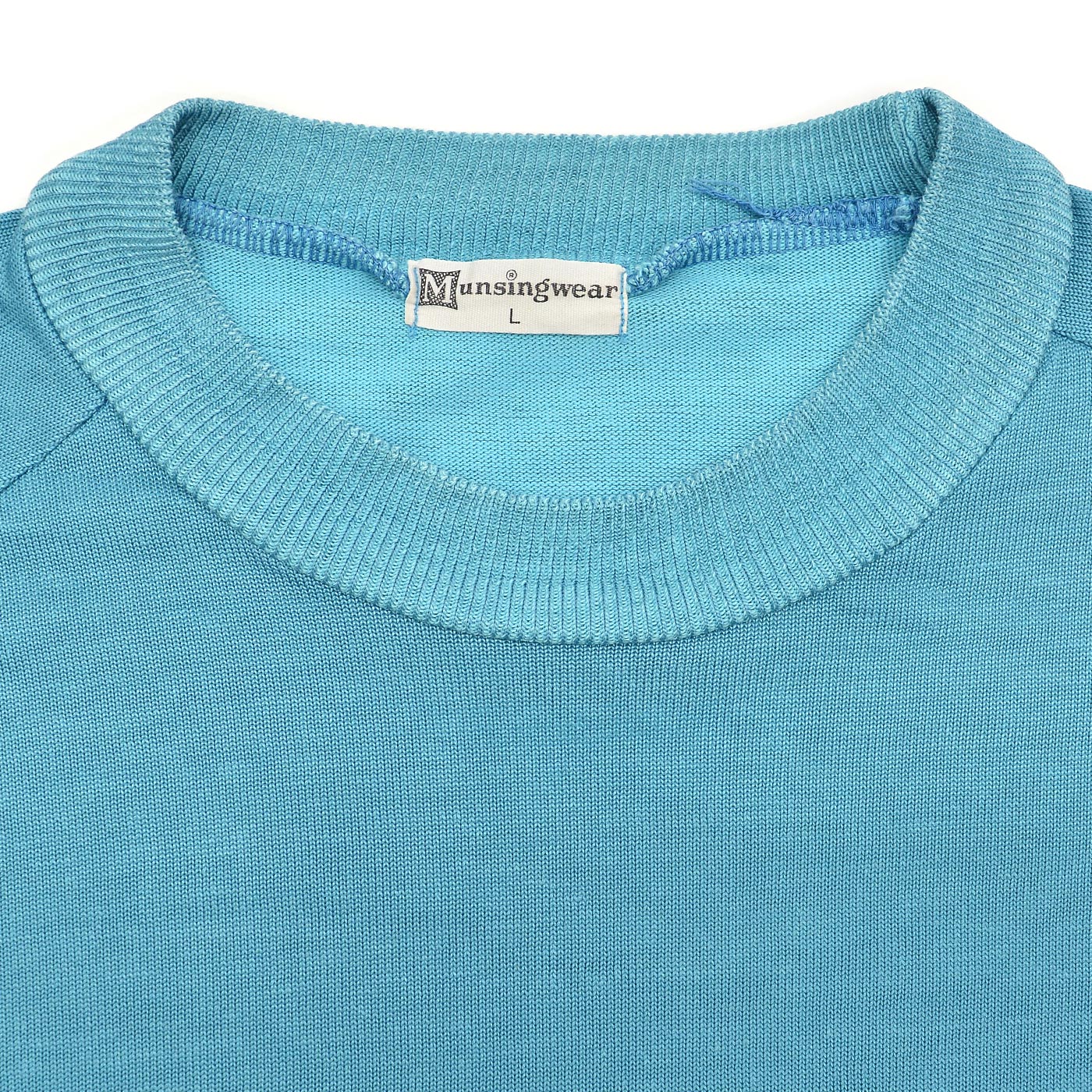 1960s~ MUNSINGWEAR TURQUOISE JERSEY KNIT T-SHIRT ... L