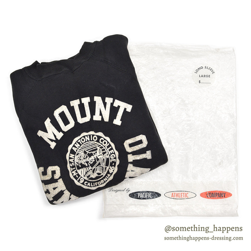 1960's DEADSTOCK PACIFIC ATHLETIC CO FLOCK PRINT SWEAT SHIRT / BLACK ... L