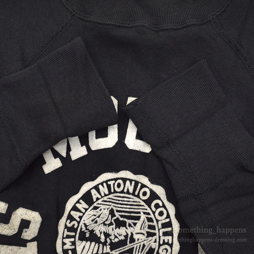 1960's DEADSTOCK PACIFIC ATHLETIC CO FLOCK PRINT SWEAT SHIRT / BLACK ... L