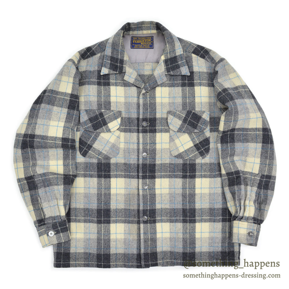 ~1960's PENDLETON GRAY PLAID WOOL SHIRT / RARE TAG...