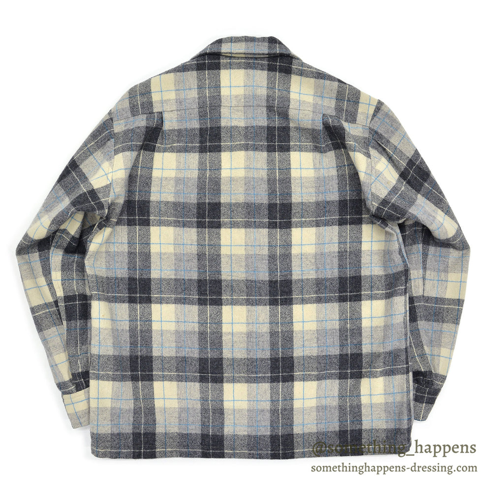 ~1960's PENDLETON GRAY PLAID WOOL SHIRT / RARE TAG...