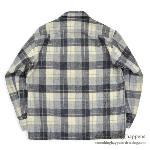 ~1960's PENDLETON GRAY PLAID WOOL SHIRT / RARE TAG...