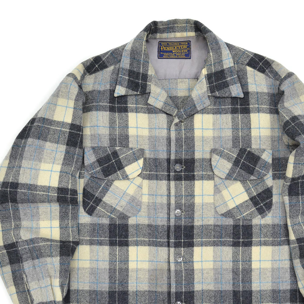 ~1960's PENDLETON GRAY PLAID WOOL SHIRT / RARE TAG...