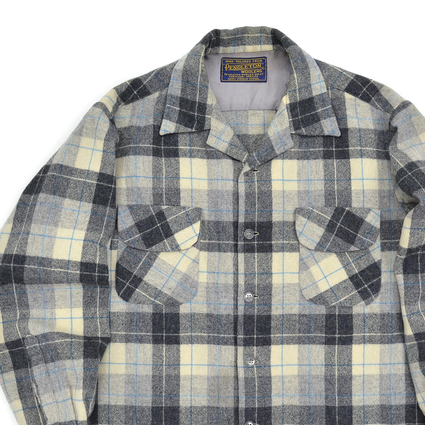 ~1960's PENDLETON GRAY PLAID WOOL SHIRT / RARE TAG ...