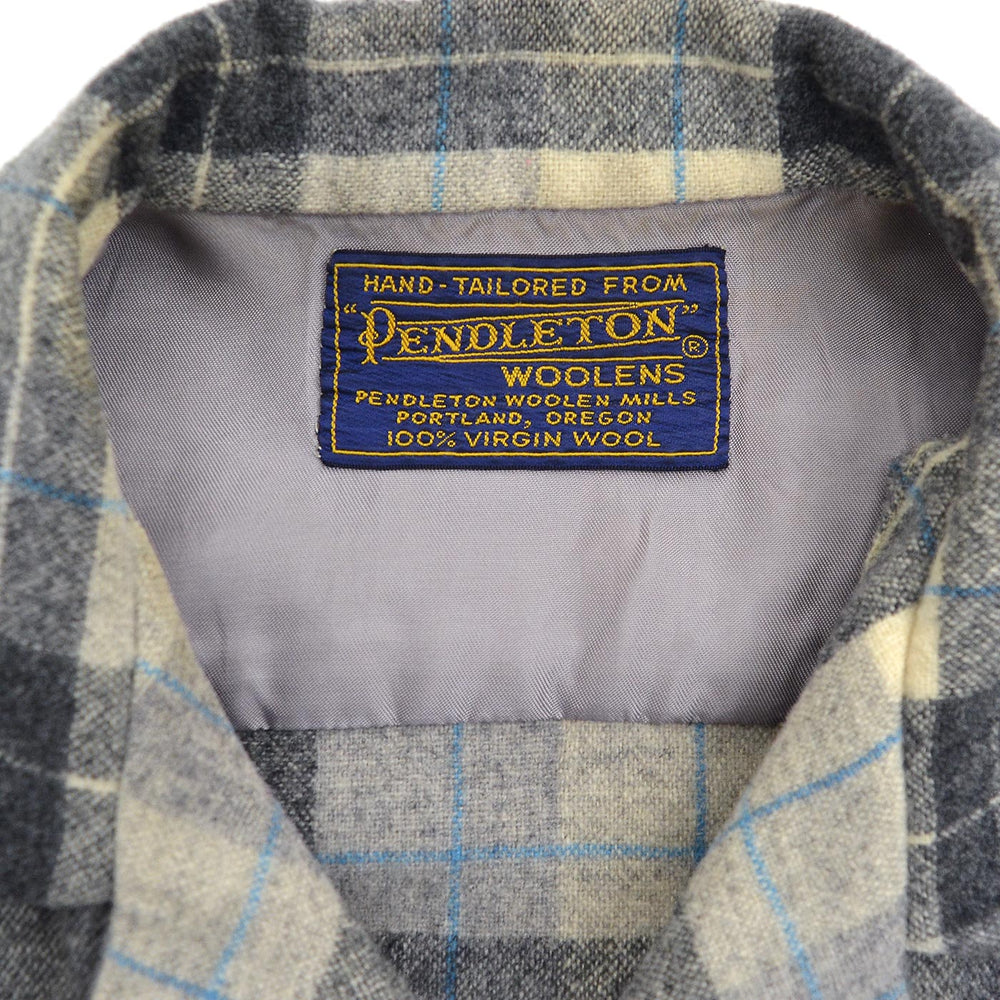 ~1960's PENDLETON GRAY PLAID WOOL SHIRT / RARE TAG...
