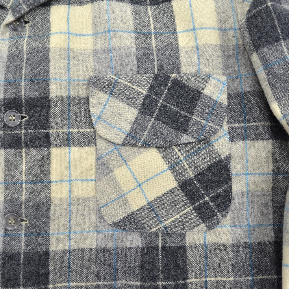 ~1960's PENDLETON GRAY PLAID WOOL SHIRT / RARE TAG...