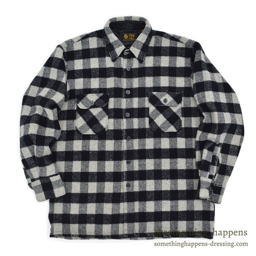 1980's PINE HILL CPO BLACK / GRAY PLAID SHIRT... L