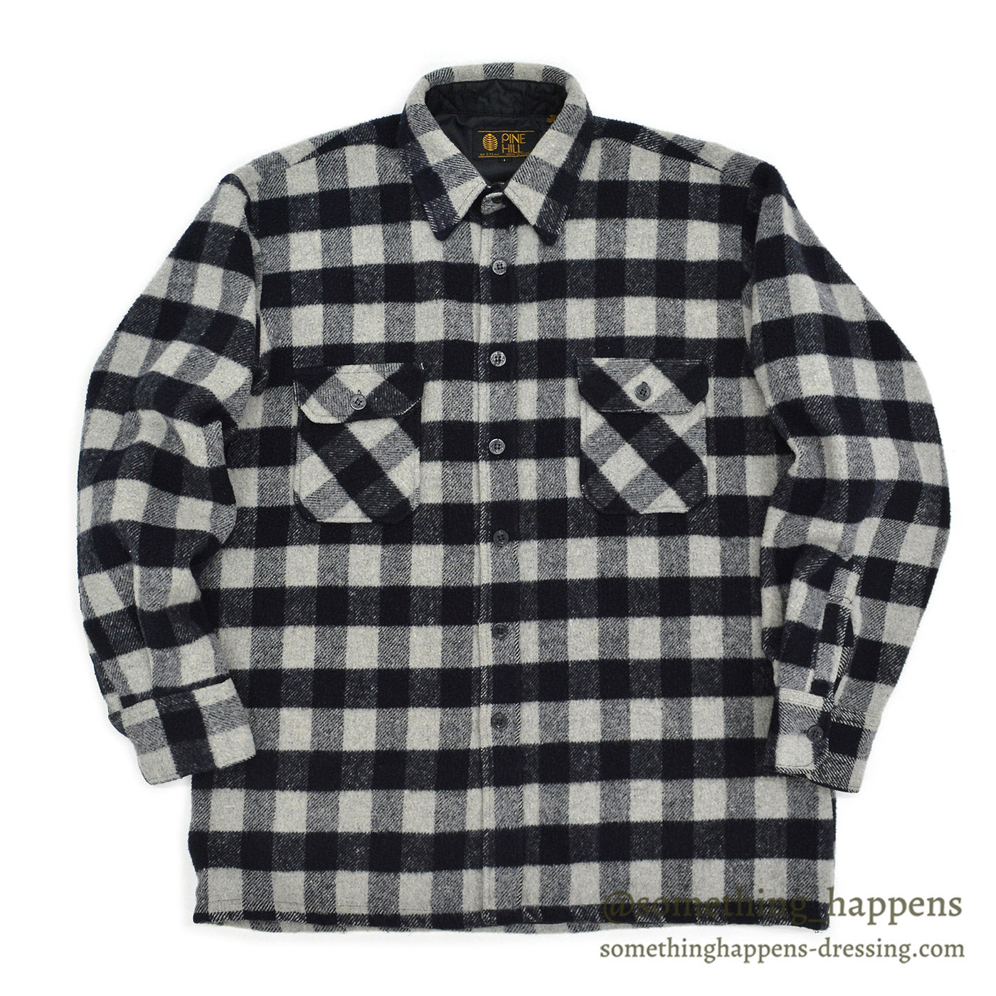 1980's PINE HILL CPO BLACK / GRAY PLAID SHIRT ... L