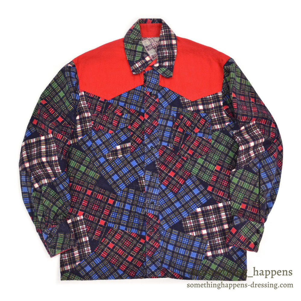 1980's UNKNOWN PRINT PATCHWORK FLANNEL WESTERN SHIRT...