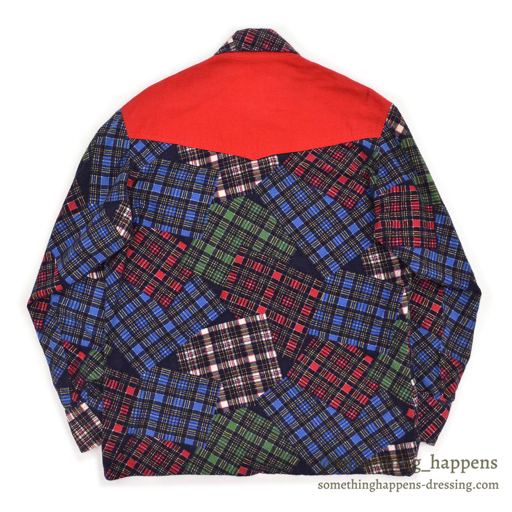 1980's UNKNOWN PRINT PATCHWORK FLANNEL WESTERN SHIRT...