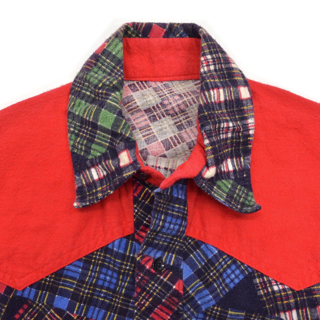 1980's UNKNOWN PRINT PATCHWORK FLANNEL WESTERN SHIRT...