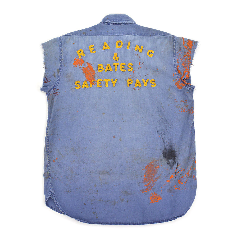 60's READING & BATES SAFETY PAYS CHAIN STITCH WORK SHIRT / CUT-OFF ...