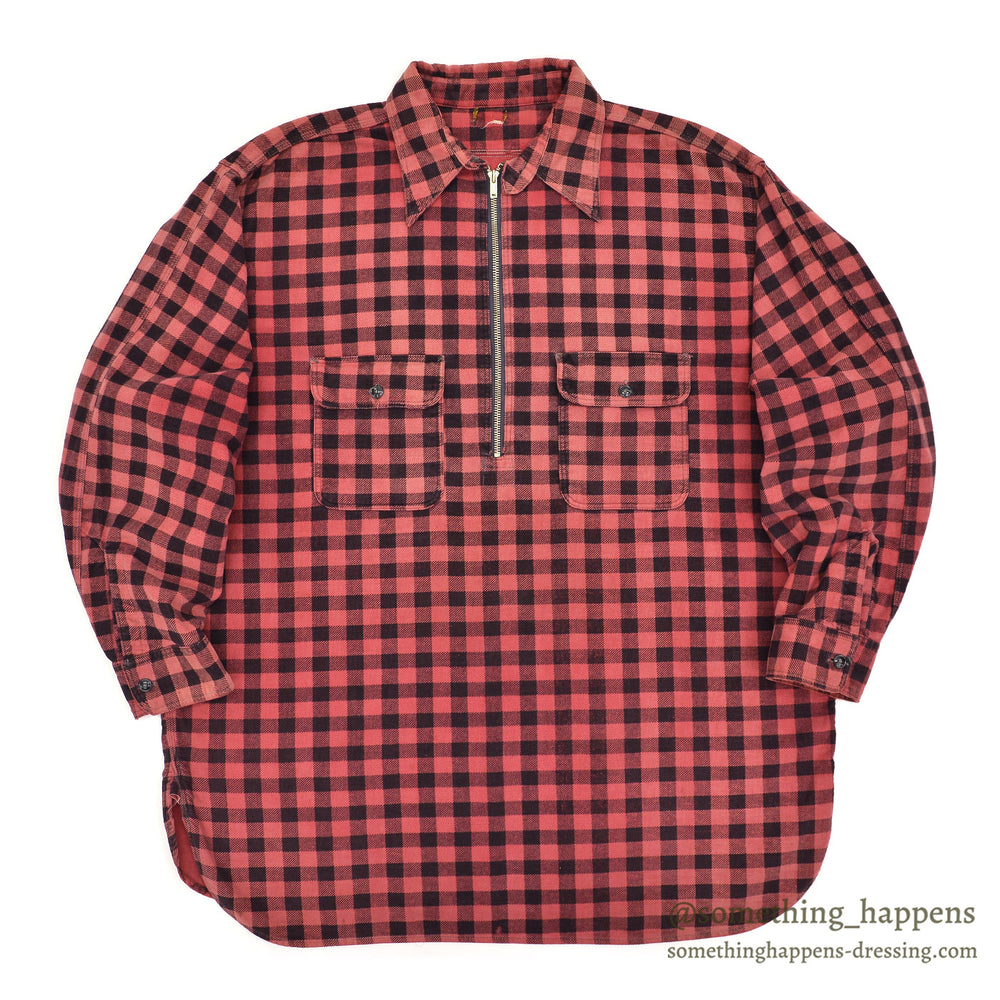 1930s~ OLD FADED COTTON HALF-ZIP FLANNEL SHIRT ...