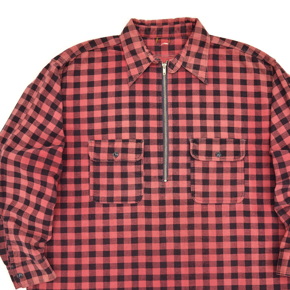 1930s~ OLD FADED COTTON HALF-ZIP FLANNEL SHIRT ...