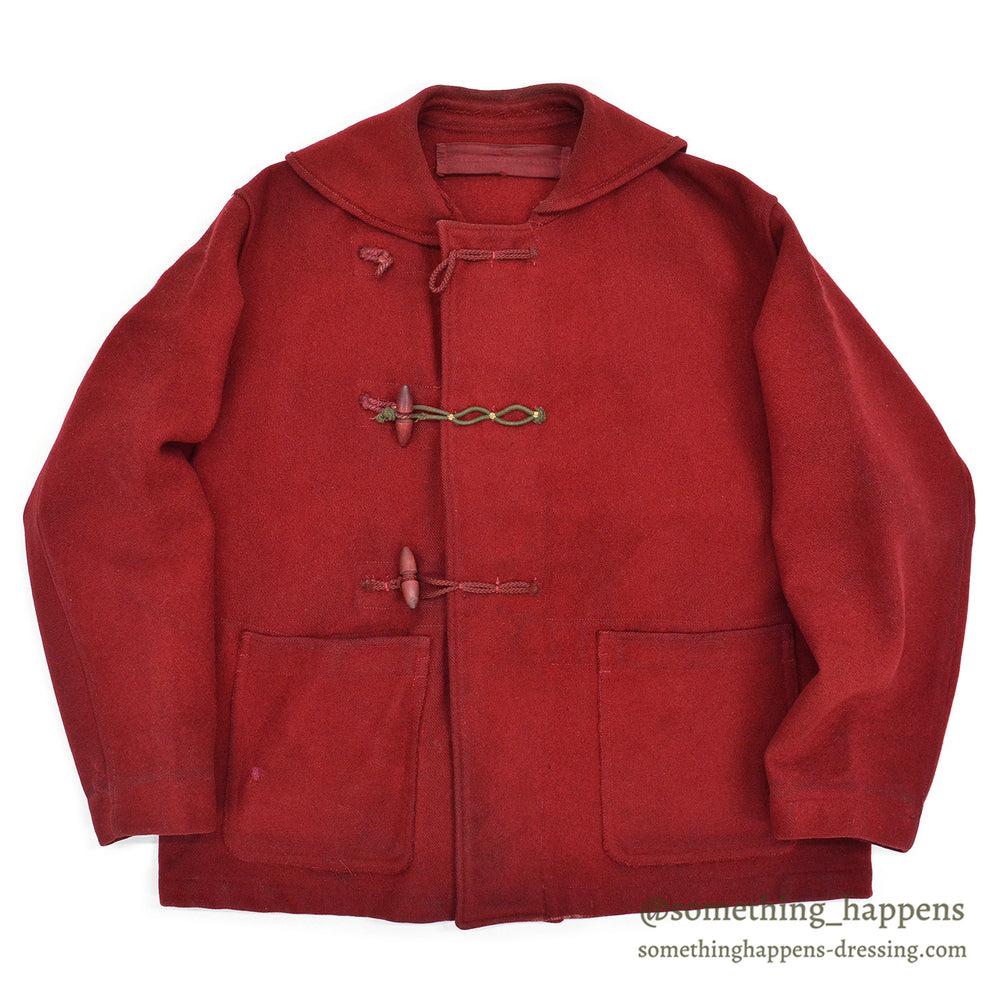 1940's ROYAL NAVY WW2 DUFFLE COAT SHORT / BORDEAUX LIKE DEEP RED...