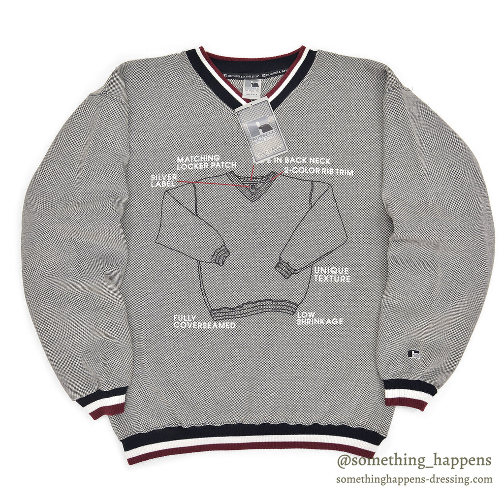 1990s DEADSTOCK RUSSELL ATHLETIC TWEED FLEECE SWEATSHIRT / SAMPLE PRINT ... L