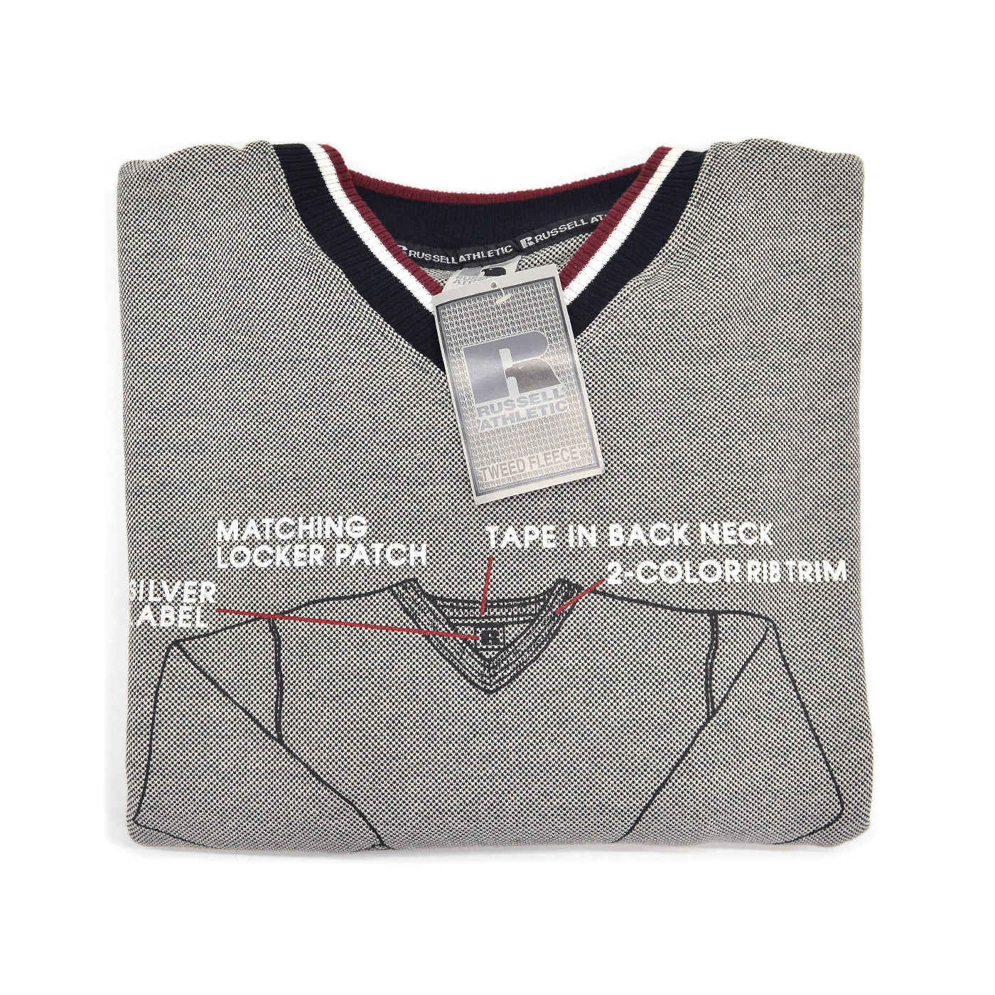 1990s DEADSTOCK RUSSELL ATHLETIC TWEED FLEECE SWEATSHIRT / SAMPLE PRINT ... L