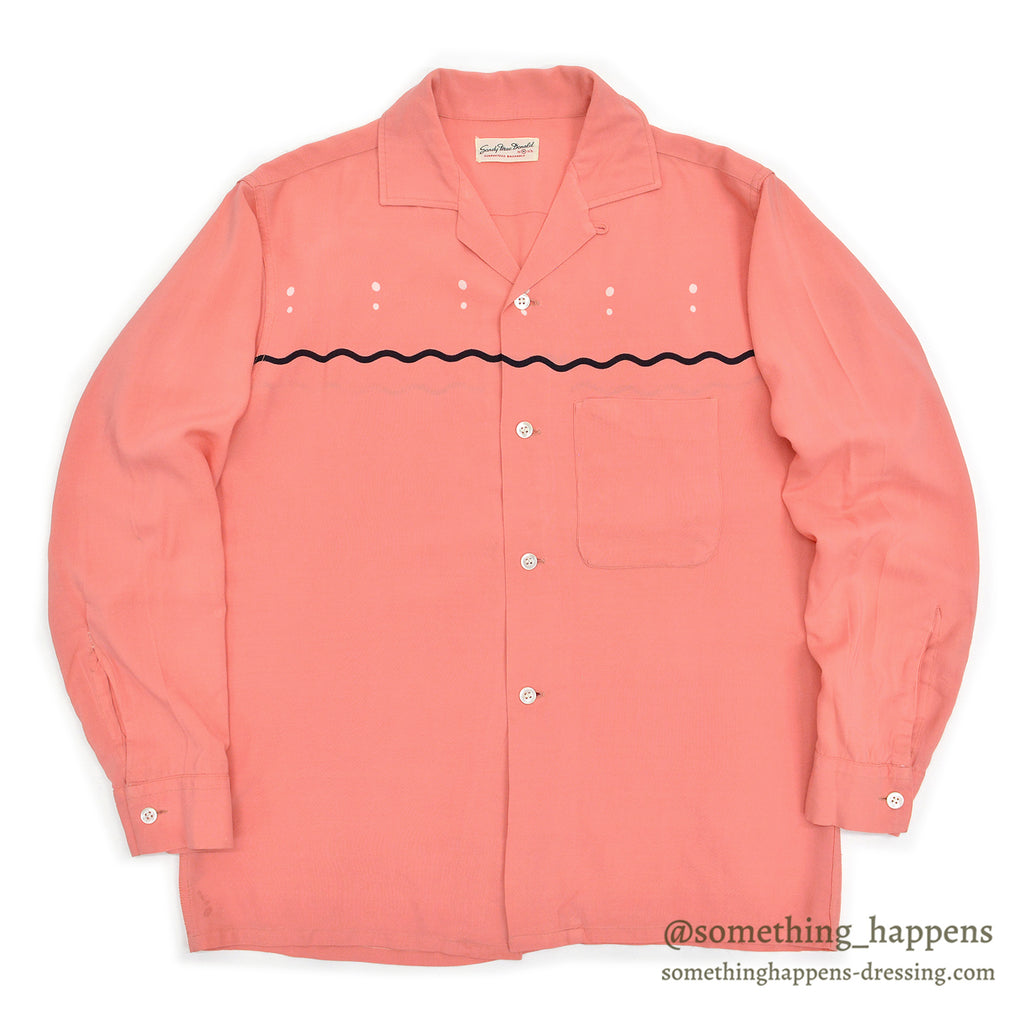 1950's~ SANDY MAC DONALD WAVE AND DOTS PINK RAYON SHIRT... M