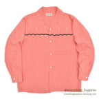 1950's~ SANDY MAC DONALD WAVE AND DOTS PINK RAYON SHIRT... M