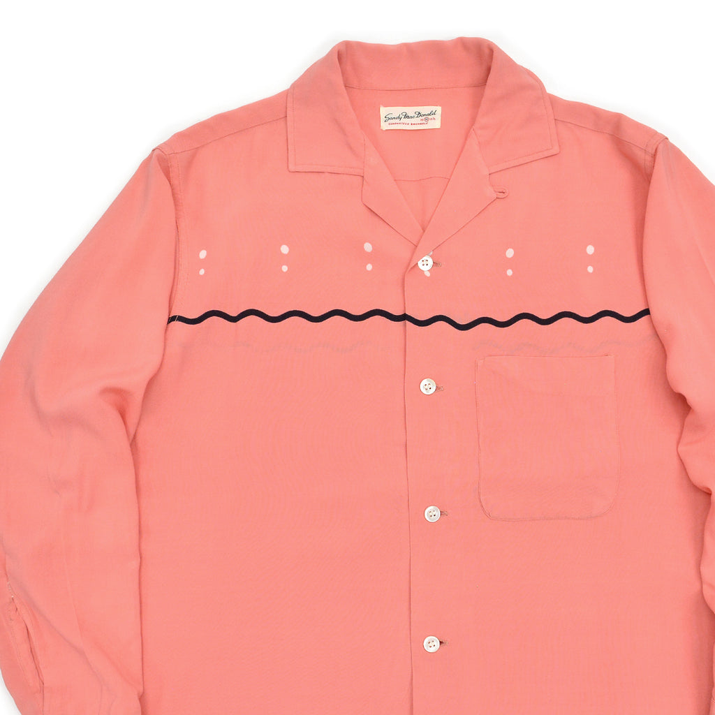 1950's~ SANDY MAC DONALD WAVE AND DOTS PINK RAYON SHIRT... M