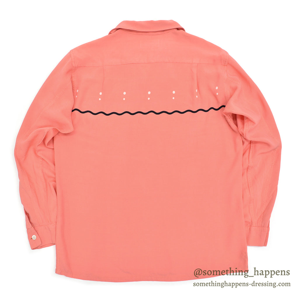 1950's~ SANDY MAC DONALD WAVE AND DOTS PINK RAYON SHIRT... M
