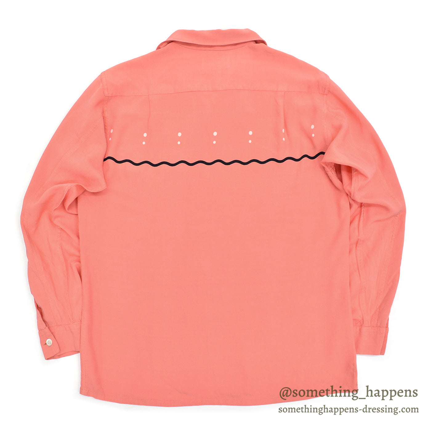 1950's~ SANDY MAC DONALD WAVE AND DOTS PINK RAYON SHIRT... M