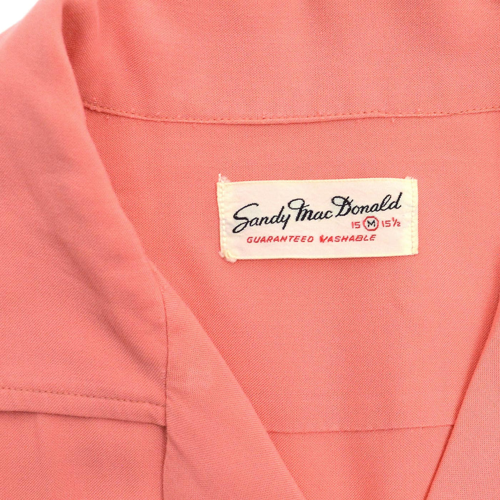 1950's~ SANDY MAC DONALD WAVE AND DOTS PINK RAYON SHIRT... M