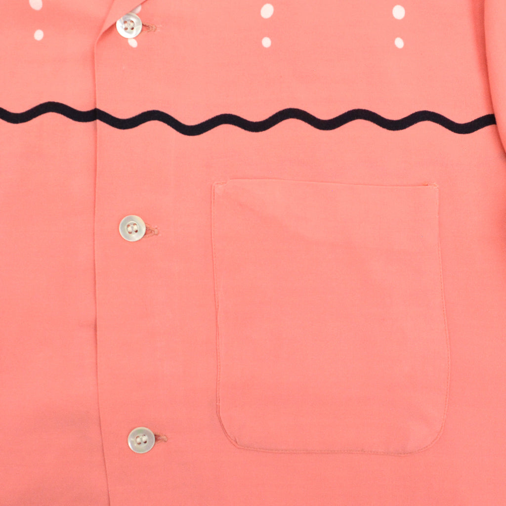 1950's~ SANDY MAC DONALD WAVE AND DOTS PINK RAYON SHIRT... M
