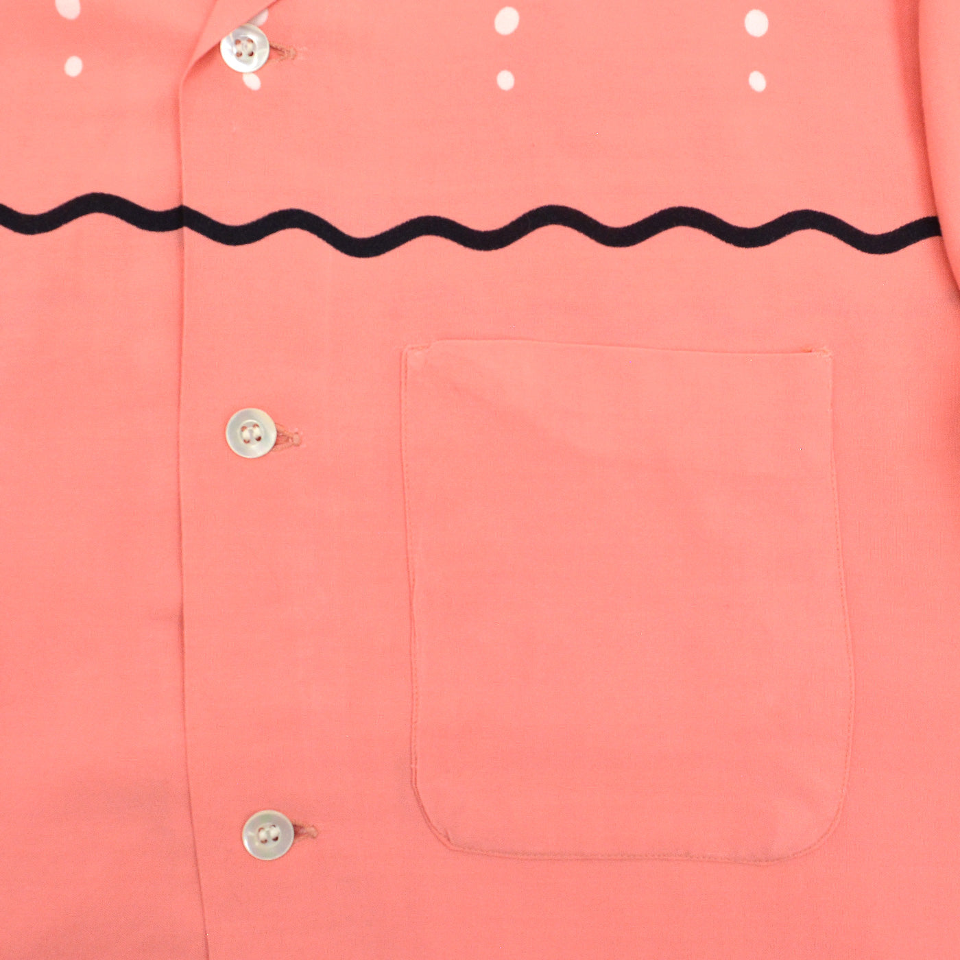 1950's~ SANDY MAC DONALD WAVE AND DOTS PINK RAYON SHIRT... M