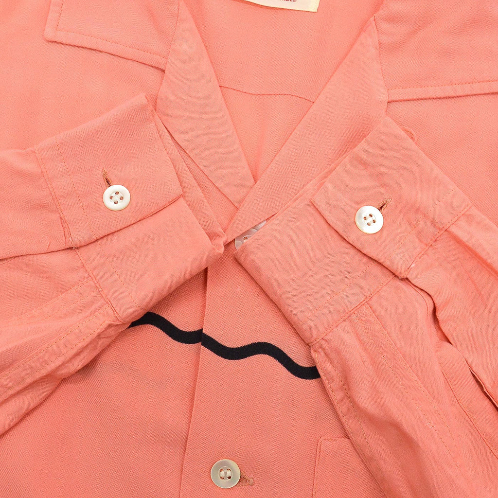 1950's~ SANDY MAC DONALD WAVE AND DOTS PINK RAYON SHIRT... M