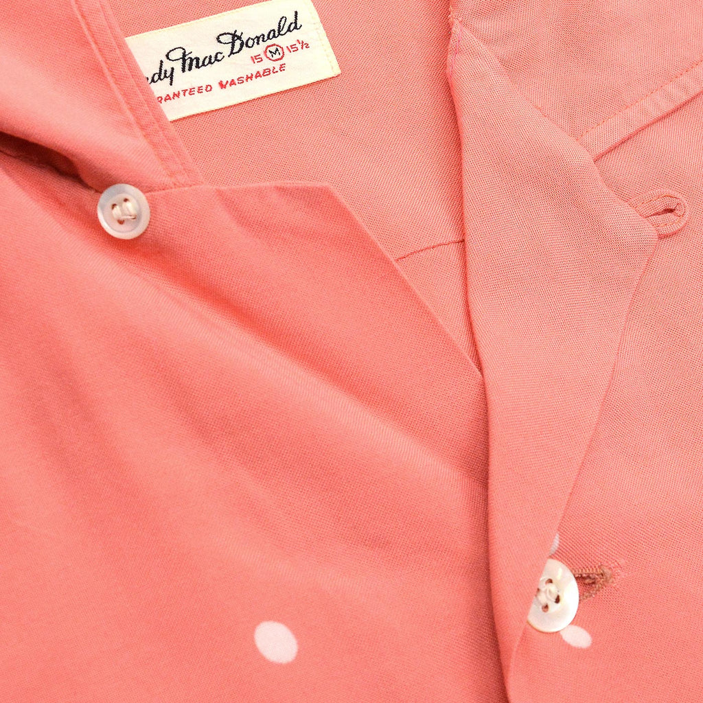 1950's~ SANDY MAC DONALD WAVE AND DOTS PINK RAYON SHIRT... M