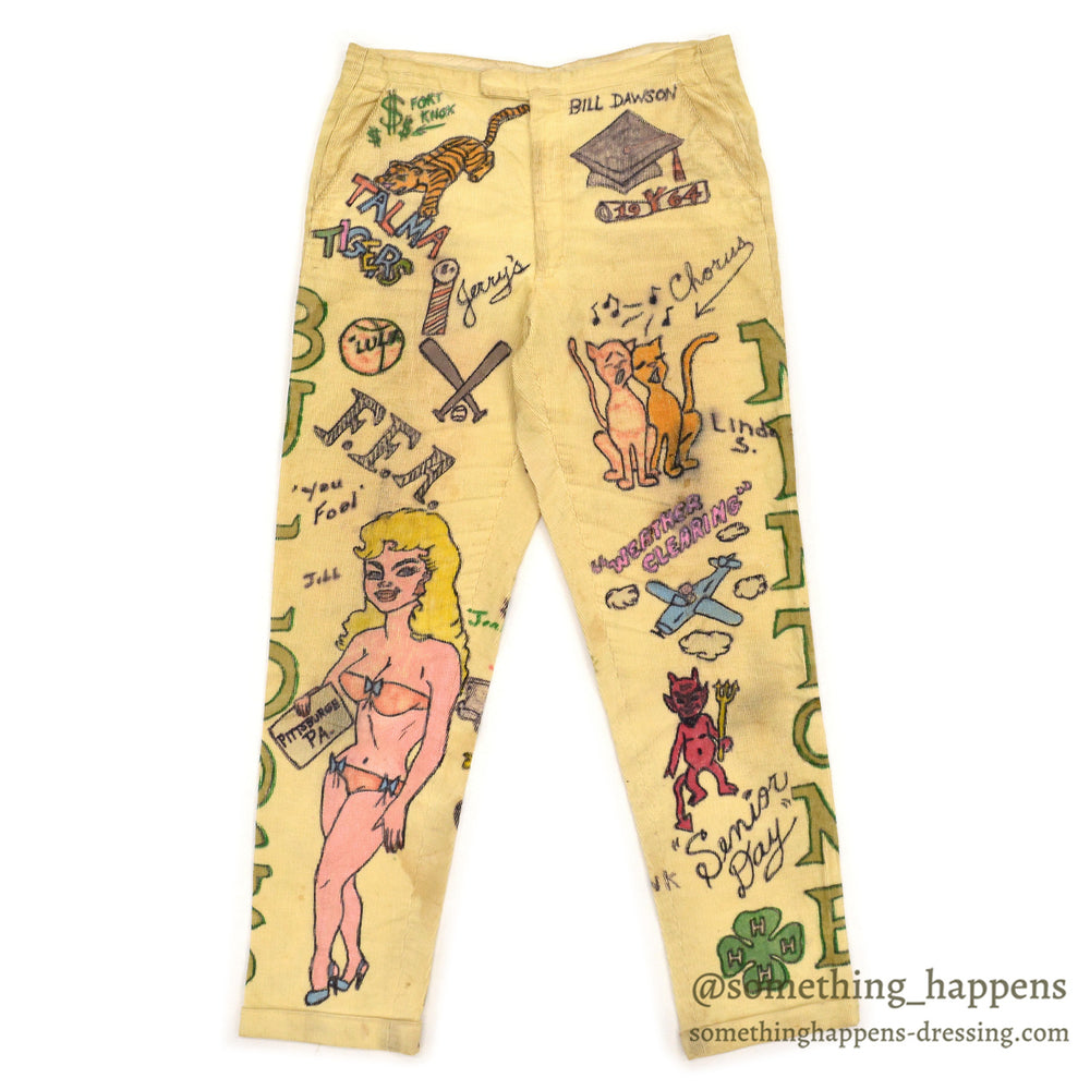 1960's SENIOR CORDS HAND DRAWN '1964 PANTS / AMAZING DRAWING... W32/L30