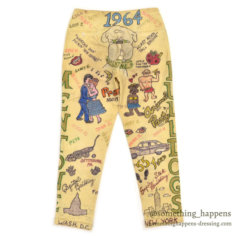1960's SENIOR CORDS HAND DRAWN '1964 PANTS / AMAZING DRAWING... W32/L30