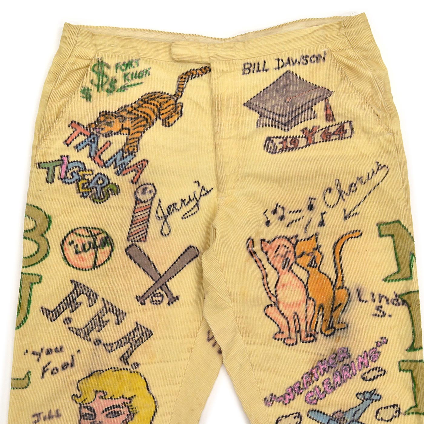 1960's SENIOR CORDS HAND DRAWN '1964 PANTS / AMAZING DRAWING ... W32/L30