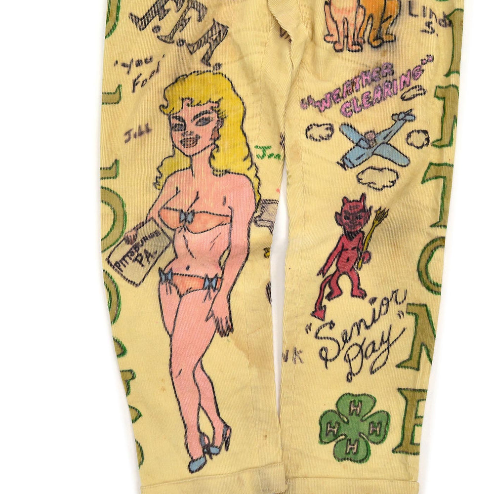 1960's SENIOR CORDS HAND DRAWN '1964 PANTS / AMAZING DRAWING... W32/L30