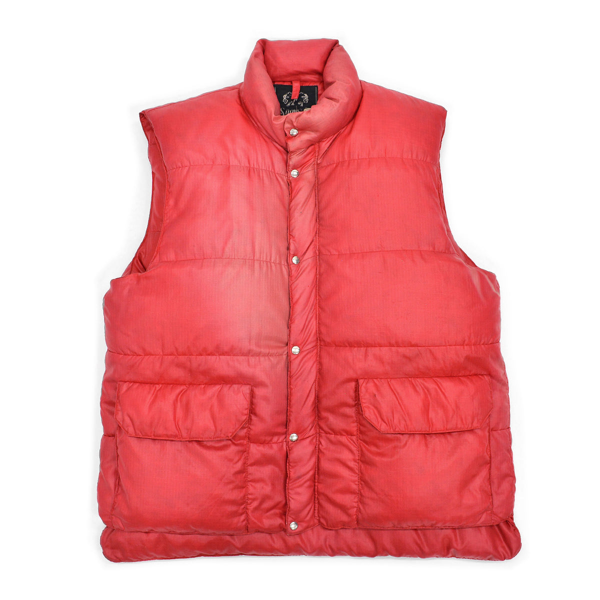 1970's SNOW LION RED DOWN VEST / FADED ... L