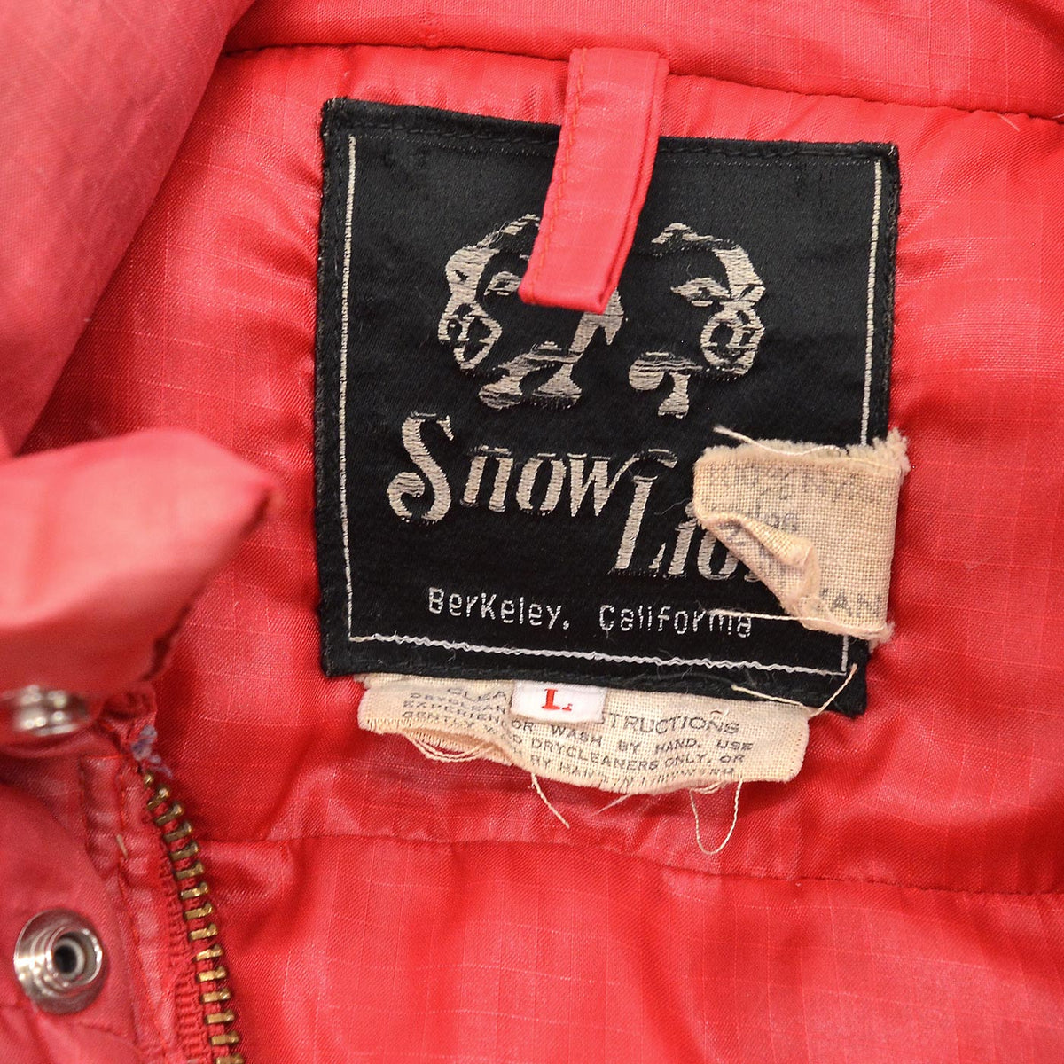 1970's SNOW LION RED DOWN VEST / FADED ... L