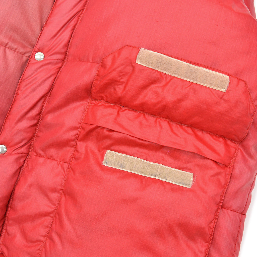 1970's SNOW LION RED DOWN VEST / FADED ... L